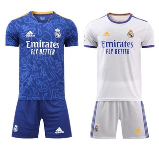 เสื้อกีฬาแขนสั้น ลายทีมฟุตบอล Real Madrid 2122 ชุดเหย้า พร้อมกางเกง สําหรับผู้ใหญ่