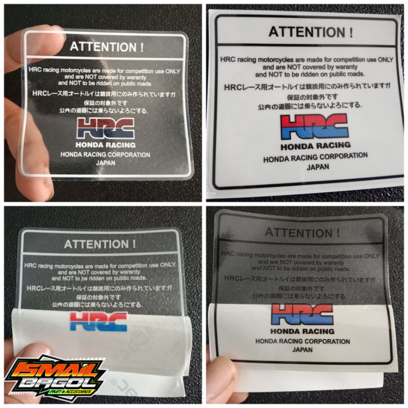 ความสนใจ WARNING HRC HONDA RACING JAPAN สติ๊กเกอร์ TRANSPARENT