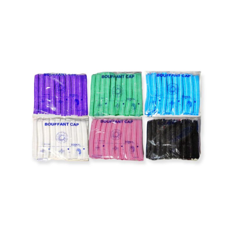 หมวกคลุมผม ใยสังเคราะห์ หมวกตัวหนอน ใช้แล้วทิ้ง สีฟ้า/เขียว/ขาว/ชมพู/ม่วง/ดำ/คละสี 25 และ 50 ชิ้นต่อแพ็ค