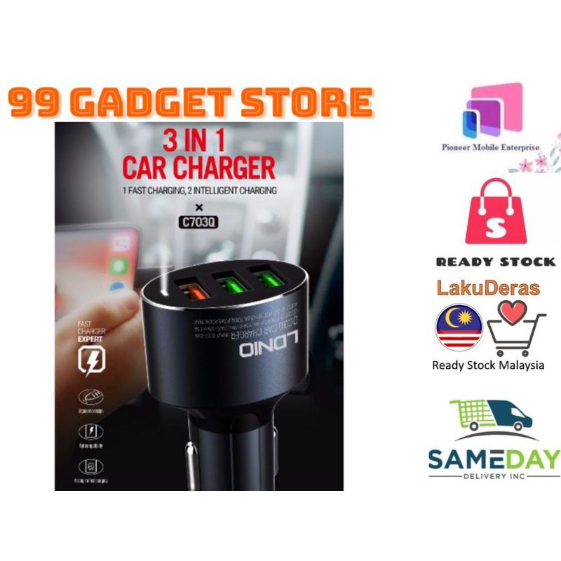 LDNIO Quick Charge 3.0 C703Q 3in1 Intelligent 36W ไฟรวม ในที่ชาร์จในรถ