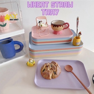 【พร้อมส่ง】ถาดวางขนมขบเคี้ยว ผลไม้ ทรงสี่เหลี่ยมผืนผ้า ทนทาน สีแคนดี้ Storage Tray Wheat Straw Snacks Fruit Tray Candy Color Dinner Plate Desktop Organizer Supplies Rectangle Tray Plate Tableware Bowl Fruit Storage Tray