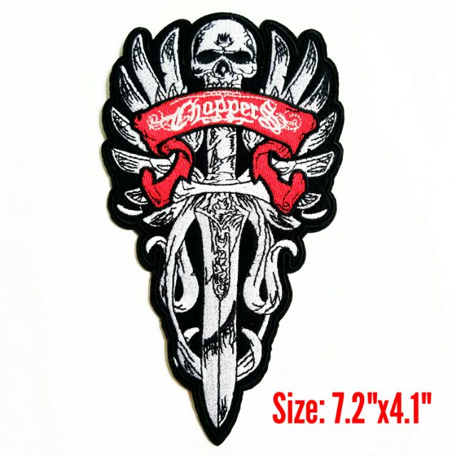 ตัวรีดติดเสื้อขนาด 7.2*4.1 นิ้ว Choppers Skull With Wings MC Big Bike Biker Motorcycle Club