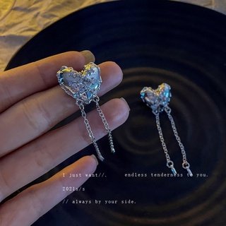 925 silver needle Korean diamond-encrusted love tassel earrings cold wind personality earrings design earrings women for