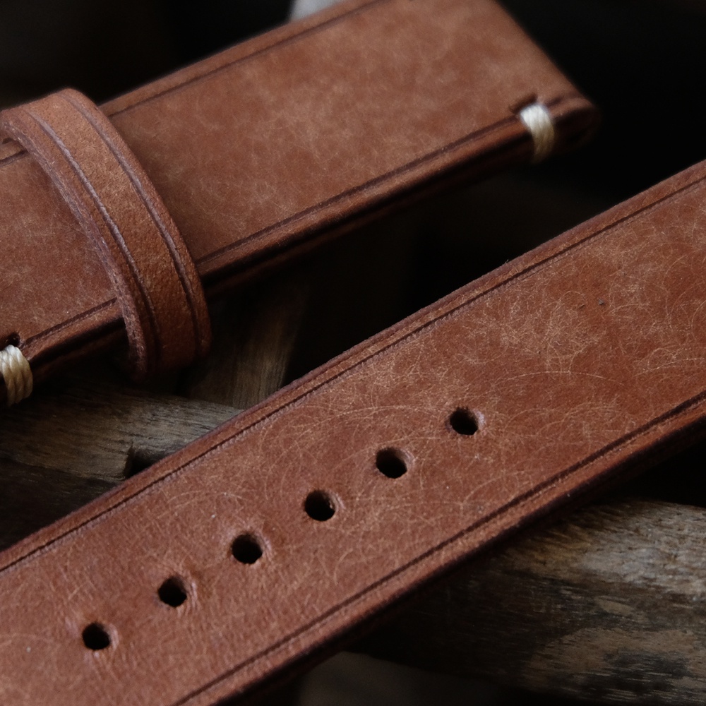 สายนาฬิกาหนังhandmade รุ่น Kyle หนังสีน้ำตาล Almond Brown และTexture จากประเทศอิตาลี 18มม 20มม 22มม 24มม.watch strap