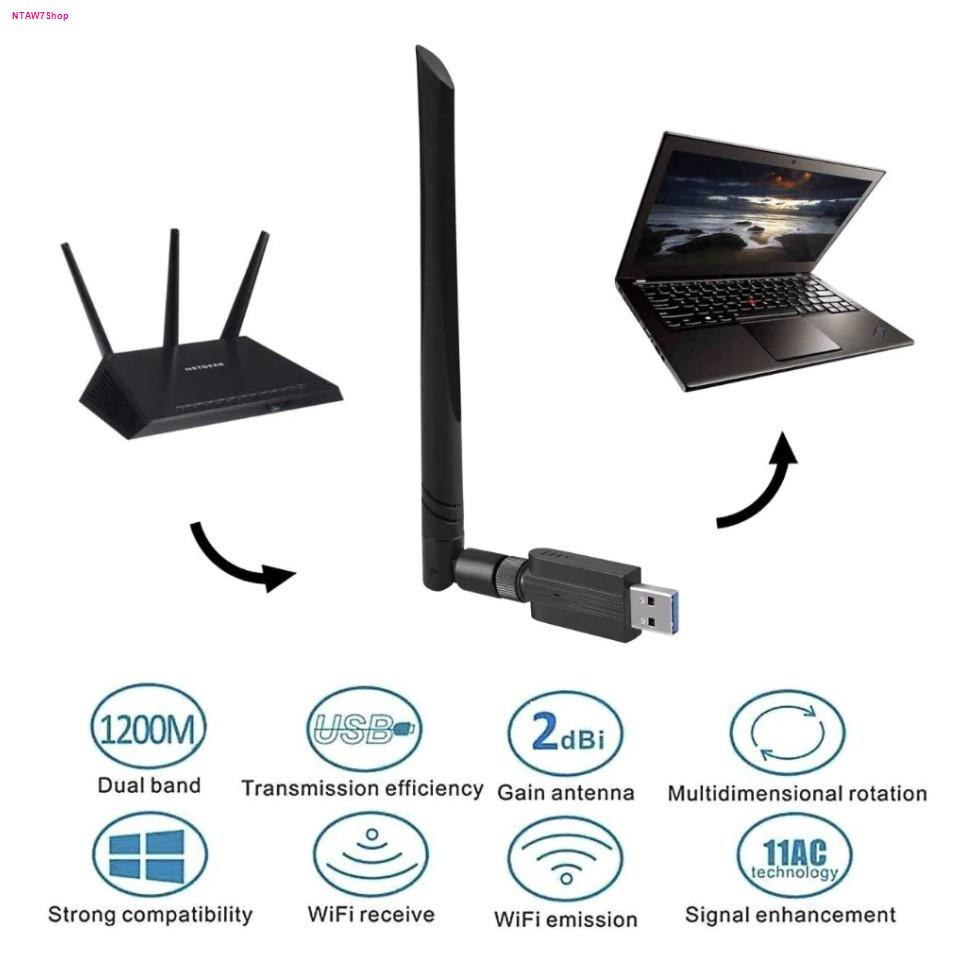1200Mbps LAN ไร้สายแบบ Dual Band USB WiFi ADAPTER 8812BU Wi-Fi Ethernet ตัวรับสัญญาณเสาอากาศ Dongle 2.4G 5G สำหรับ PC