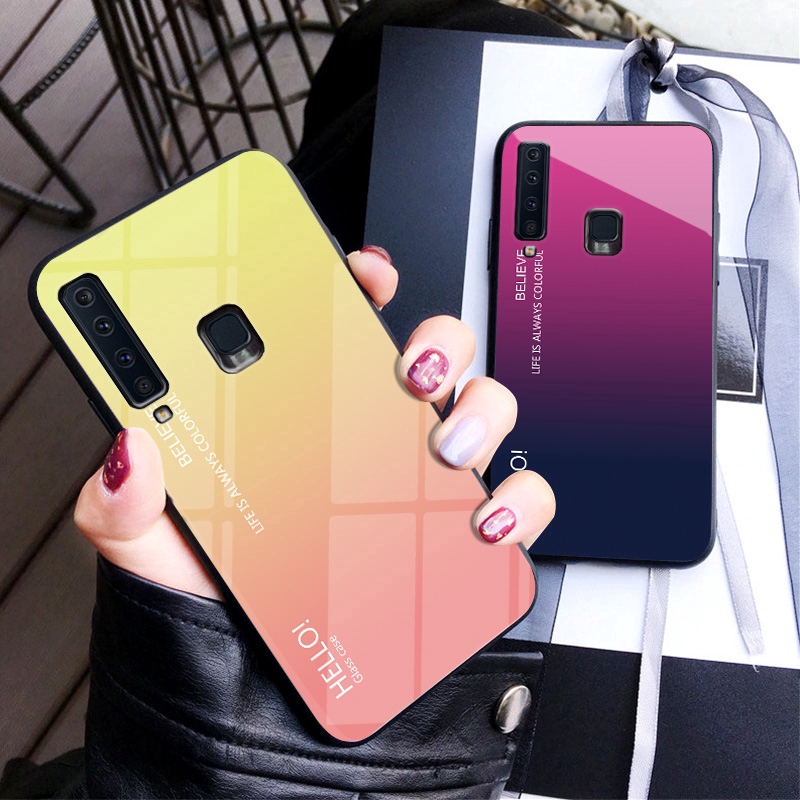 Samsung Galaxy A7 A9 J8 2018 A8 A9 Star Pro เคสโทรศัพท์กระจกนิรภัยไล่โทนสีสําหรับ