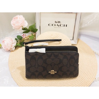 DOUBLE ZIP WALLET IN SIGNATURE CANVAS (COACH C5576) IM/BROWN BLACK