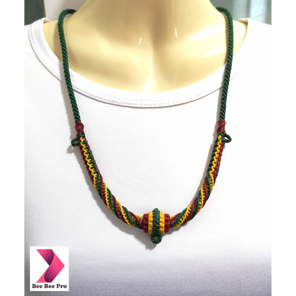 BBP139 - สร้อยคอเชือกเทียนถัก สีเขียว แดง เหลือง 25 นิ้ว 3 ห่วง สร้อยคอห้อยพระ สร้อยคอผู้ชาย