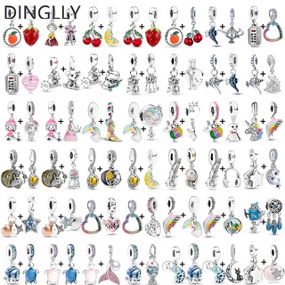 Dinglly 2 ชิ้น / ล็อต เชอร์รี่ &amp; สตรอเบอร์รี่ เสน่ห์ สายรุ้ง เด็กผู้หญิง หัวใจ จี้เต่า หางปลา กิ้งก่า ห้อย DIY เครื่องประดับ อุปกรณ์เสริม