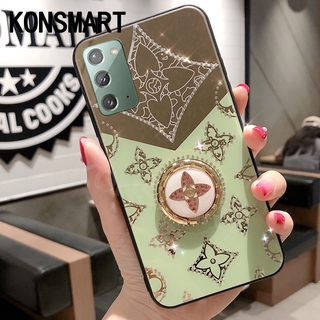 เคสโทรศัพท์ Samsung Galaxy Note 20 Ultra 5G Ins Luxury Fashion Diamond Soft Clover Acrylic Casing Samsung Note 20 3D Ring Bracket Stand Holder