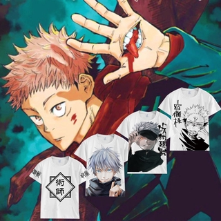 เสื้อยืดสีขาวJujutsu Kaisen เสื้อยืดคอกลมแขนสั้นสําหรับผู้ชายS-5XL