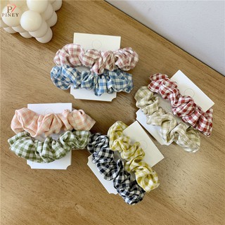 (ขายส่ง 6 บาท)โดนัทมัดผม ยางรัดผม ลายสก็อต คลาสิค  สดใส (Gingham M)