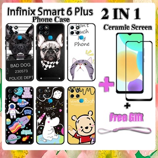 2 IN 1 Infinix Smart 6 Plus เคสโทรศัพท์ พร้อมกระจกนิรภัย เซรามิค ป้องกันหน้าจอ โค้ง ฟิล์มนิรภัย การ์ตูน