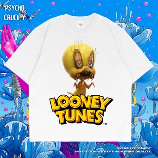 เสื้อยืดโอเวอร์ไซซ์ พิมพ์ลาย Psycho Crucify Creepy Tweety Looney Tunes | สีขาว | เสื้อยืด ลายการ์ตูน | เสื้อยืด ขนาดใหญ่