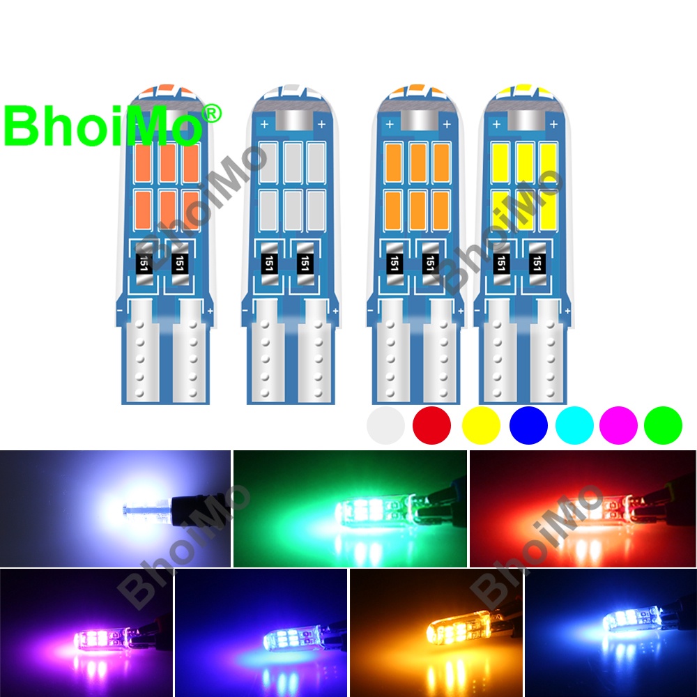 BhoiMo ซิลิโคนกันน้ำ T10 หลอดไฟ LED โดมป้ายทะเบียนรถ Light W5W 15SMD 4014 194 168 ลิ่มด้านข้างเปลี่ยนไฟภายในรถอ่านการกวาดล้างตัวบ่งชี้ที่แผงเครื่องหมายด้านหลังท้ายลำตัวแผนที่ประตูสัญญาณอัตโนมัติรถจักรยานยนต์ไฟจอดเครื่องมือ DC12V