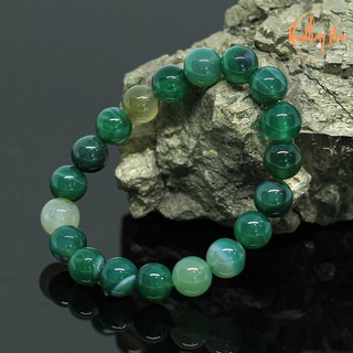 หินอาเกต หินโมรา สีเขียว ขนาด 10 มิล Green Agate แต่งสี กำไลหินมงคล หินดวงตาสวรรค์ ช่วยปกป้องจากฝันร้าย หินสีเขียว