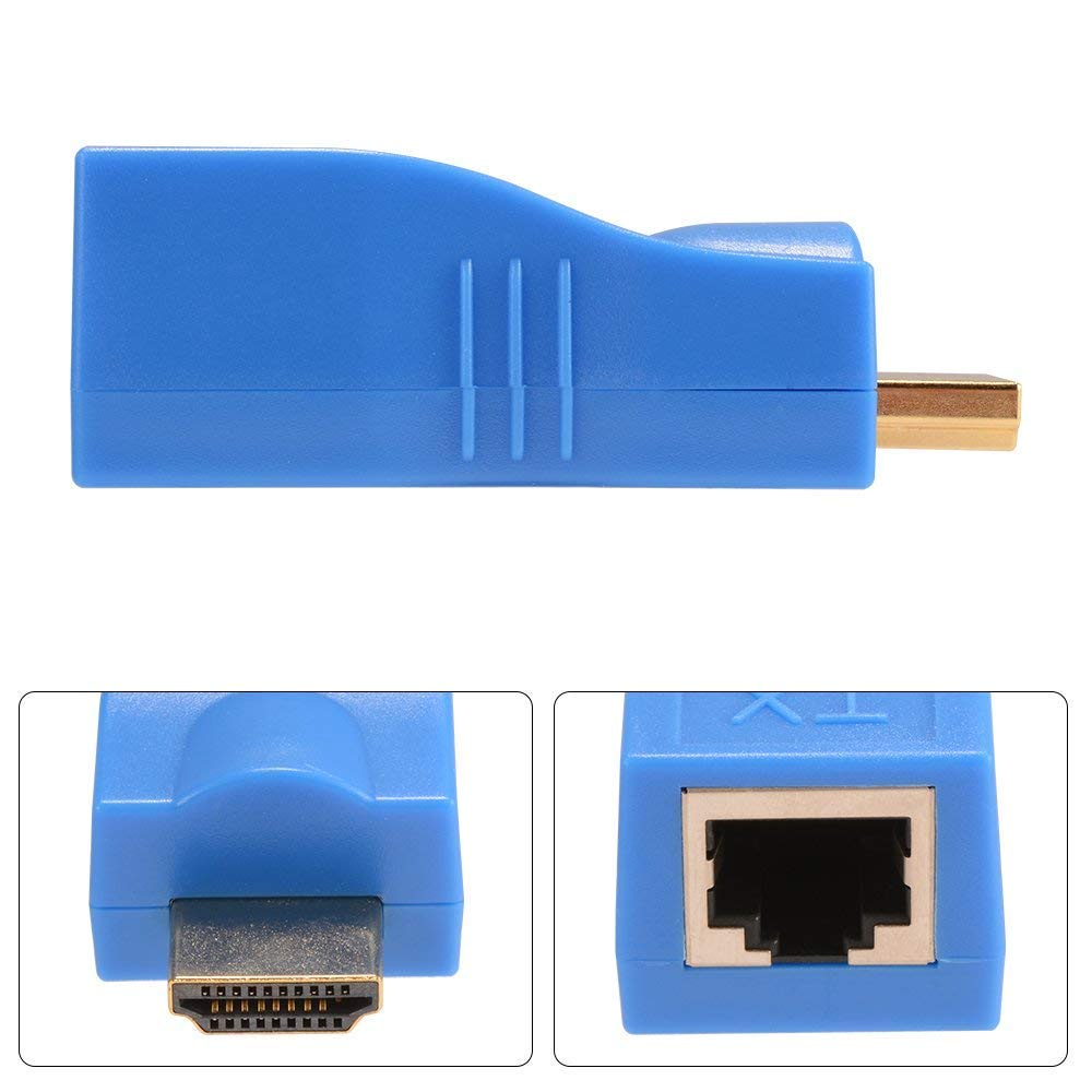 30M HD To LAN Port RJ45 Network Cable Extender Over by Cat 5e/6 1080p Blue