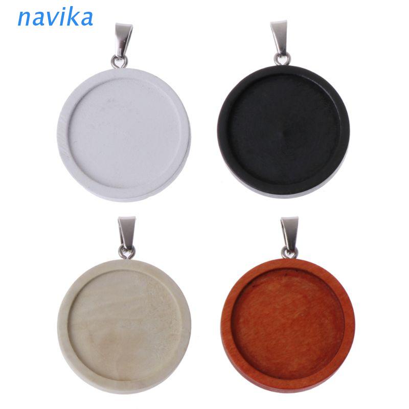 NAV ไม้รอบกรอบสร้อยคอจี้เปิด Bezel Cabochon การตั้งค่า UV เรซิ่น Charm DIY