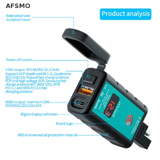 [AFSMO] ซ็อกเก็ตปลั๊กชาร์จ SAE เป็น USB Type-C 12V ชาร์จเร็ว สําหรับรถจักรยานยนต์