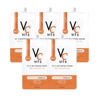 💥พร้อมส่ง | ถูก | ของแท้💯(ได้5ซอง)VC Vit C Whitening Cream วีซี วิตซี ไวท์เทนนิ่ง ครีม ( แบบซอง)