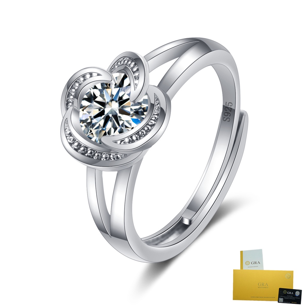 [พร้อมใบรับรอง Gra] แหวนเงิน S925 ประดับเพชรโมอิส สีขาว หรูหรา ปรับแต่งได้ สําหรับงานแต่งงาน