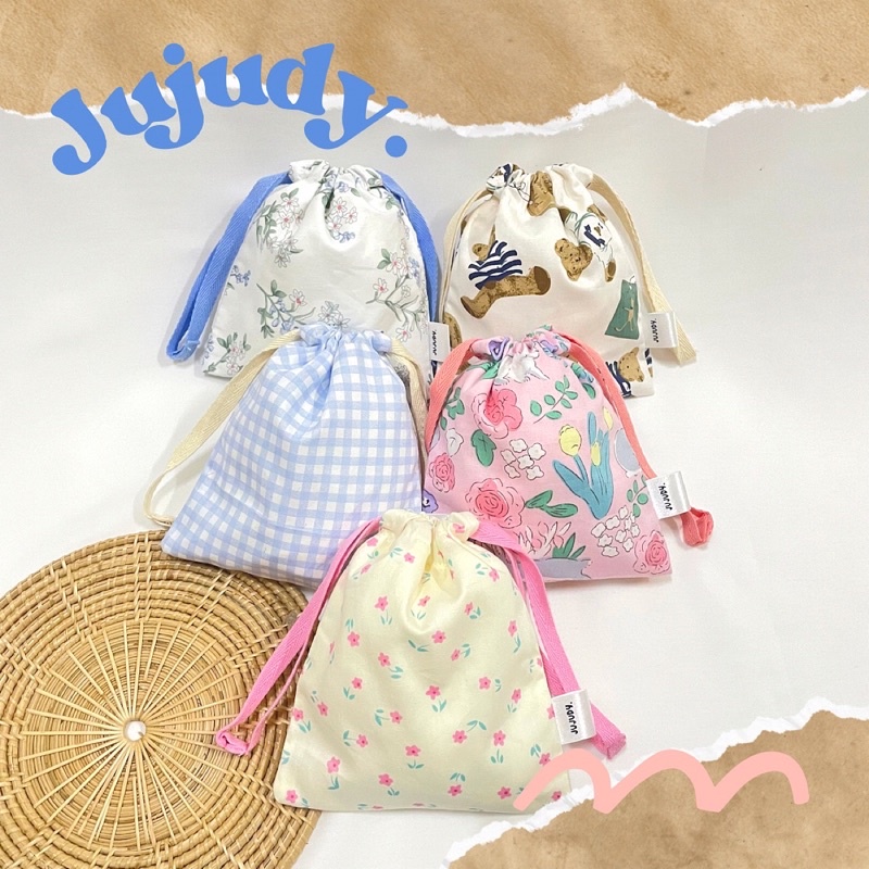 💓🧸พร้อมส่ง🧸💖กระเป๋าหูรูด ✨ถุงผ้าหูรูด มีซับใน ลายน่ารักๆ🫶🏻🐰✨🪴🩵Jujudy.shop