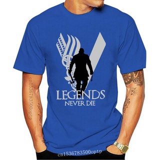 ROUND คอลูกเรือเสื้อยืดแขนสั้น พิมพ์ลาย Legends Never Die Vikings Odin Valhalla Viking สไตล์คลาสสิก ไม่ซ้ําใคร สําหรับผู