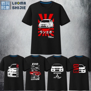 T-shirt  Roma Shijie Mitsubishi Lancer Evolution วัฒนธรรมรถยนต์ Mitsubishi EVO เสื้อยืดรถยนต์ Faith God MenS-5XL