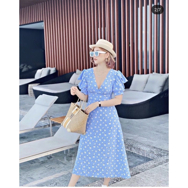 มือ 2 ✌🏻 ใหม่มาก ไม่มีตำหนิ ราคาจากช้อป 590 บาท #mg305 เดรสยาวสีฟ้า ลายดอก yqkoreanshop ไซต์ S 🍀 งาน