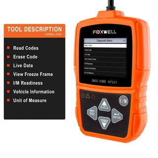 Foxwell NT201 OBD2 เครื่องสแกนเนอร์อ่านโค้ด ตรวจสอบเครื่องยนต์รถยนต์ แบบมืออาชีพ