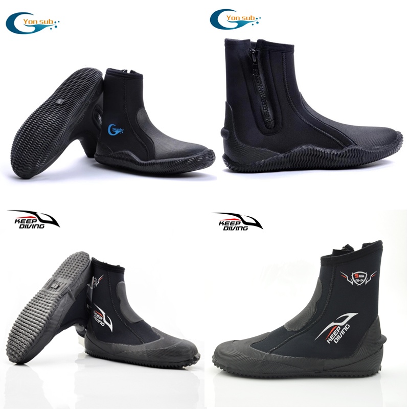 YONSUB / KEEP DIVING 5MM Neoprene ดําน้ํารองเท้ารองเท้าน้ํา Vulcanization ฤดูหนาวเย็นสูง Upper Warm Fins Spearfishing รองเท้า