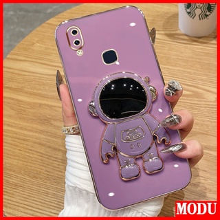 Modu เคสโทรศัพท์มือถือชุบไฟฟ้า ลายนักบินอวกาศ หรูหรา พร้อมขาตั้ง สีมาการอง สําหรับ Vivo Y85 V9 1726 1727 Y71 Y66 Y65 Y79 V9 Plus Y81 Y83 Y97 V11i