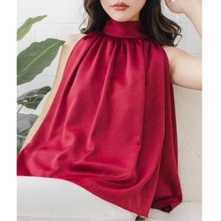 Thyme Flowy Top เสื้อผูกคอ (สีแดง Burgundy)