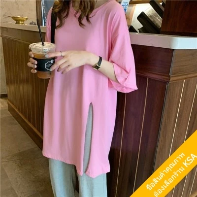 KSA เสื้อยืดคอกลมแขนสั้นผู้หญิง oversize เสื้อผ้าแฟชั่นวัยรุ่นน่ารัก  เสื้อโอเวอร์ไซส์เกาหลี มินิมอล ไซส์ใหญ่ สีพื้น XL thumbnail 3