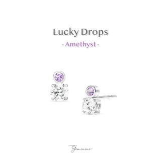 [ลด 65.- โค้ด QMDVH] Geminine Jewelry - ต่างหูเงินแท้ 925 ชุบทองคำขาว ต่างหูพลอยแท้ - Lucky Drops Amethyst 💜