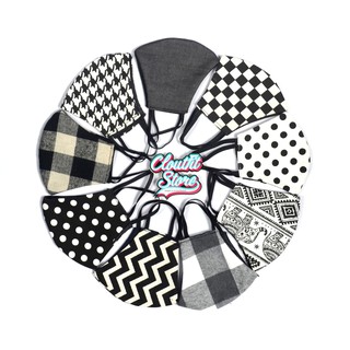 หน้ากากผ้า ลายจุด Chevron Chess Box ช้างซิกแซก หนา 2 ชั้น สีดํา สีขาว