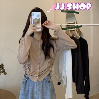 JJ shop 💜พร้อมส่ง เสื้อแขนยาวไหมพรม ดีเทลสายรูดด้านข้างเก๋ๆ "0989"