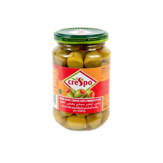 คริสโป มะกอกเขียวสอดไส้พริก 354 กรัม Crispo Green Olives with Chili Paste 354 grams