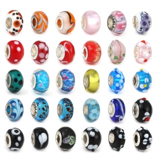 Dinglly ลูกปัดแก้วเซรามิก มูราโน่ ทรงกลม รูรับแสงขนาดใหญ่ สํ…