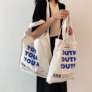 (B034#)กระเป๋า​ผ้าแคนวาสแฟชั่นสไตล์​เกาหลี​สุดฮิต YOUTH#พร้อมส่งมี 2size