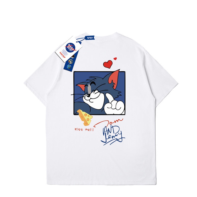 เสื้อยืดใหม่ เสื้อยืดแขนสั้น พิมพ์ลายการ์ตูน NASA Tom and Jerry Tom แฟชั่นคู่รัก สําหรับผู้ชาย ผ้า  100% พร้อมส่ง  ผ้าน