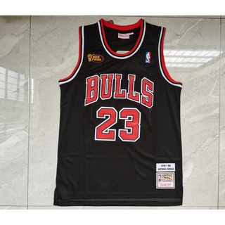 1997-98 โลโก้สุดท้าย Chicago Bulls สําหรับผู้ชาย #เสื้อกีฬาบาสเก็ตบอล ปักลาย Michael 23 สีดํา