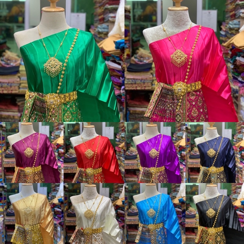 เซตผ้าถุงพิมทองสวยยๆ+สไบอัดพีท🥰