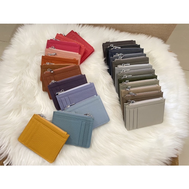 พร้อมส่ง กระเป๋าสตางค์หนังแท้ ใส่บัตร ใส่เหรียญ มี24สี หนังแท้#F002