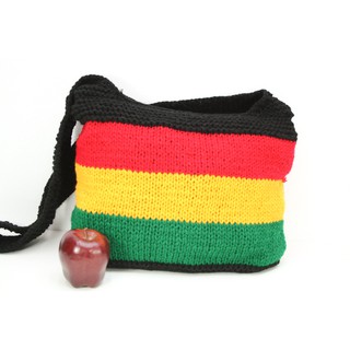 สินค้าราสต้า Bag Shoulder Knitted Green Yellow Red Black Zip กระเป๋าสะพายโครเชต์ราสต้า เขียว เหลือง แดง 12X14 นิ้ว