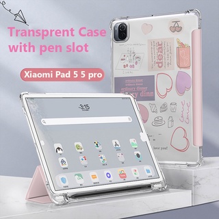 เคสหนัง PU ฝาพับ พับสามทบ ตั้งหลับอัตโนมัติ สําหรับ Xiaomi Pad 5 5 Pro 11 นิ้ว Xiaomi MiPad 5 Pro