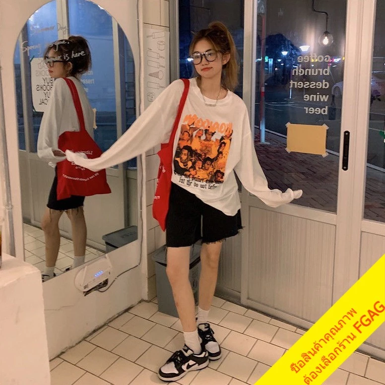 เสื้อยืดแขนยาวผู้หญิงไซส์ใหญ่ oversize เสื้อผ้าแฟชั่นวัยรุ่นน่ารัก  เสื้อโอเวอร์ไซส์เกาหลี สกรีนลายวินเทจ ทรงหลวม xxl thumbnail 8