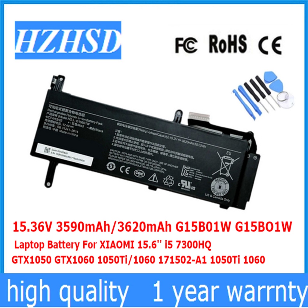 15.36V 3590mAh/3620mAh G15B01W G15BO1W Laptop Battery For XIAOMI 15.6'' i5 7300HQ GTX1050 GTX1060 10