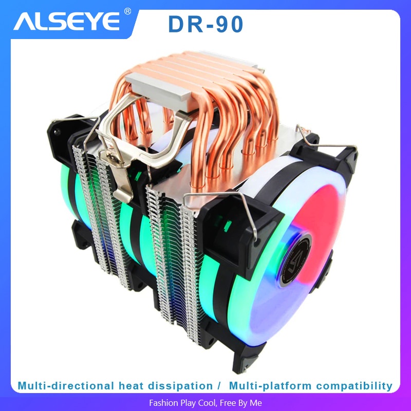 Alseye DR-90 พัดลมระบายความร้อน CPU 6 ท่อ พร้อมพัดลม RGB 4pin PWM 90 มม. สําหรับคอมพิวเตอร์ LGA775 115x 1366 2011 1200 AM2 AM3 AM4