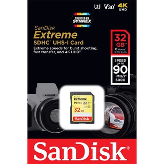 ราคาSanDisk Extreme SD Card 128GB, 64GB, 32GB  ความเร็ว อ่าน 150MB/s* เขียน 70MB/s*  เมมโมรี่ การ์ด แซนดิส กล้องถ่ายรูป DSLR